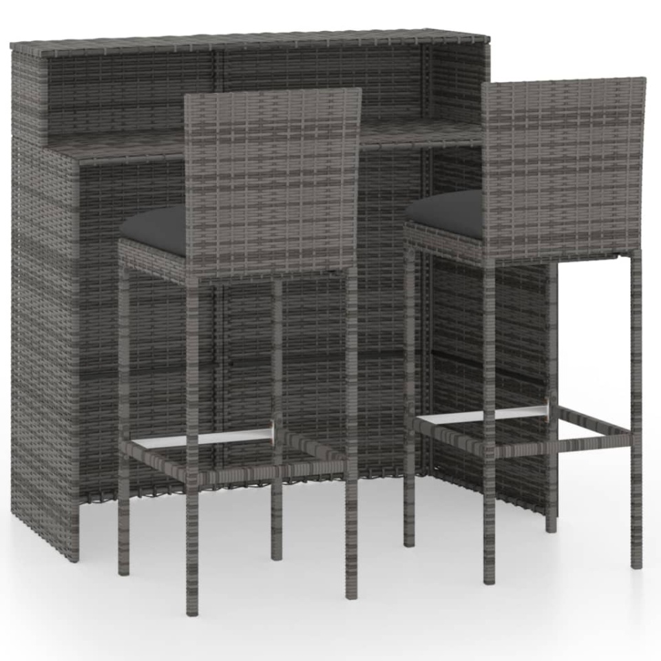 Set mobilier de bar de grădină cu perne, 3 piese, gri - 1 | YEO