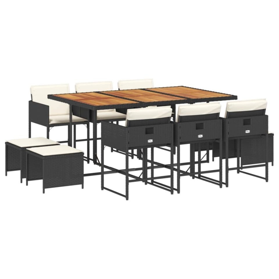 Set mobilier de exterior cu perne, 11 piese, negru, poliratan - 1 | YEO