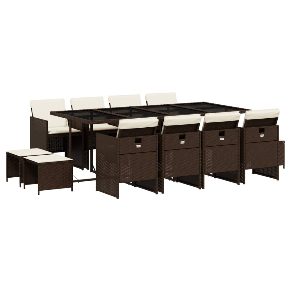 Set mobilier de grădină, 13 piese, maro, cu perne, poliratan - 1 | YEO