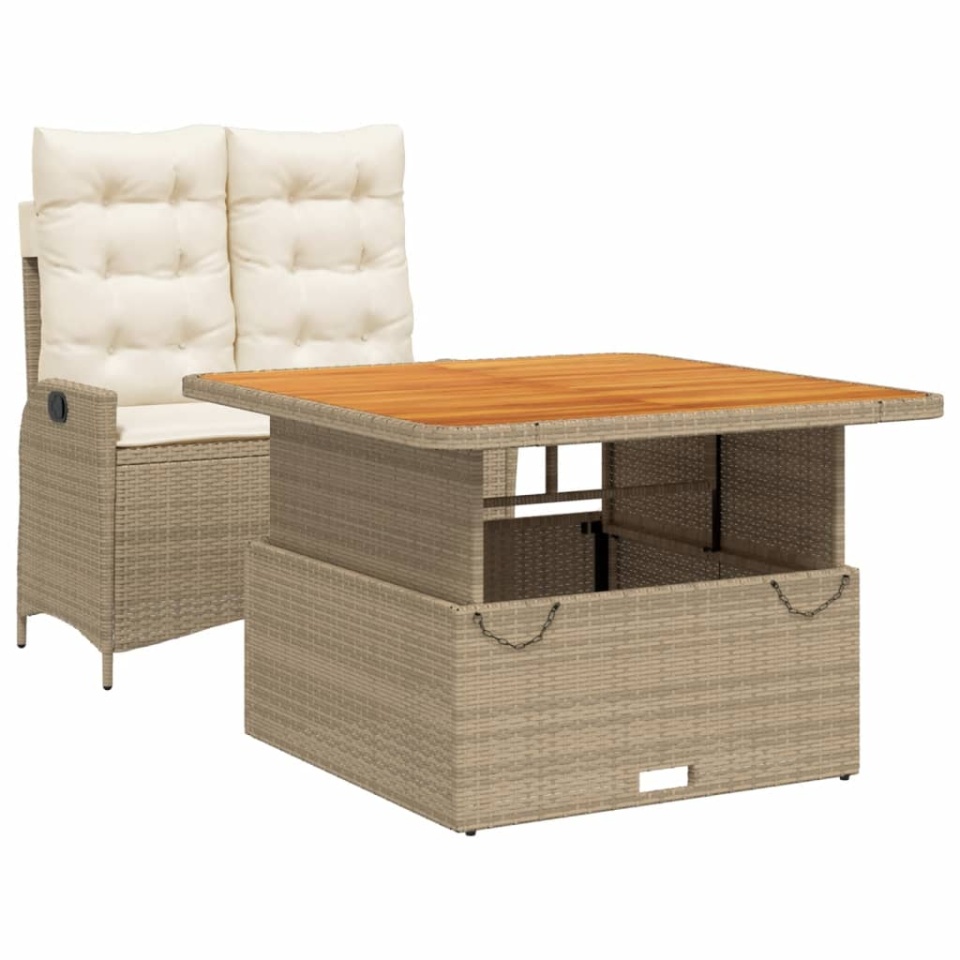 Set mobilier de grădină, 2 piese, cu perne, bej, poliratan - 1 | YEO