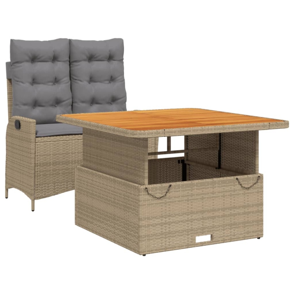 Set mobilier de grădină, 2 piese, cu perne, bej, poliratan - 1 | YEO