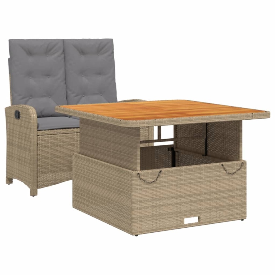 Set mobilier de grădină, 2 piese, cu perne, bej, poliratan - 1 | YEO