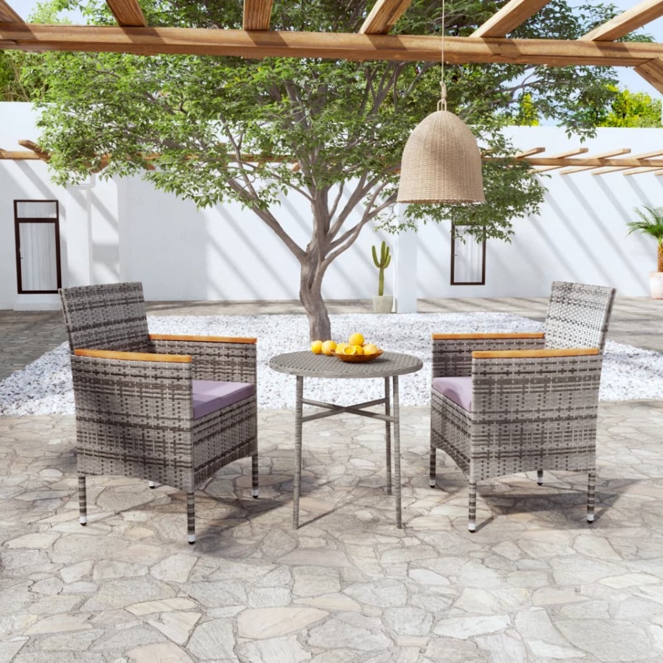 Set mobilier de grădină, 3 piese, gri, poliratan