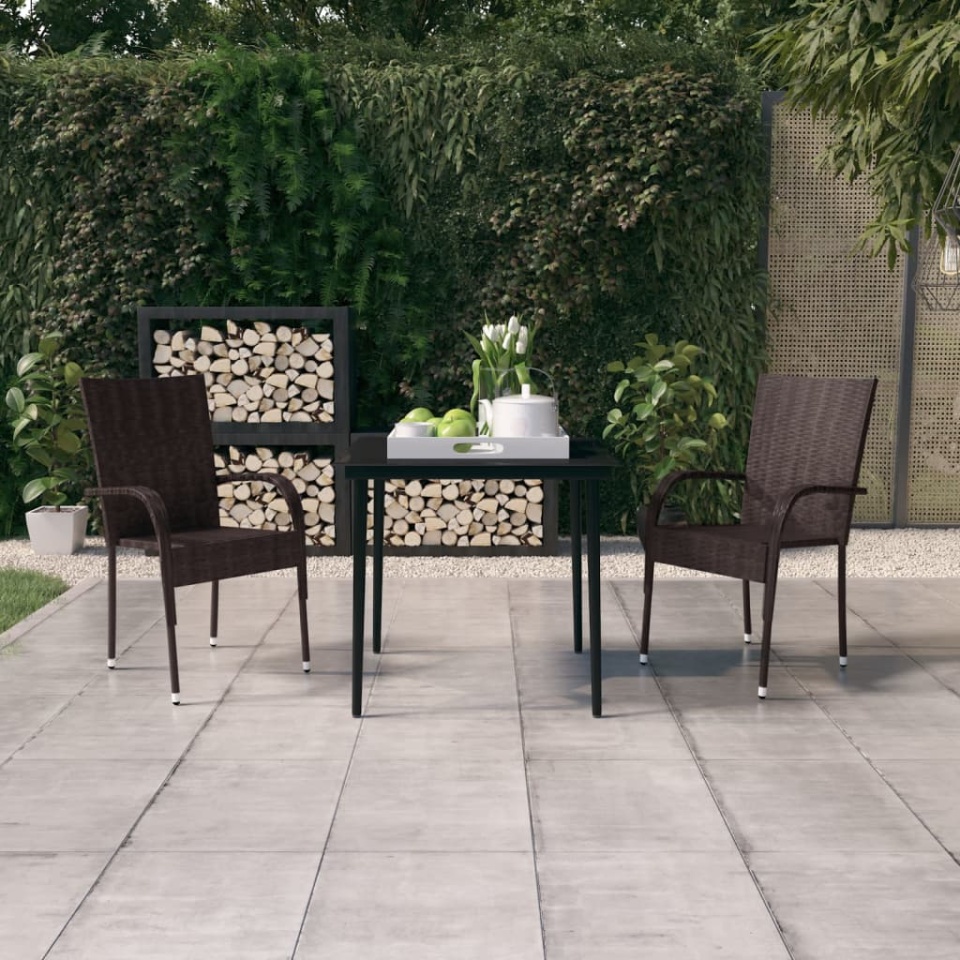 Set mobilier de grădină, 3 piese, maro și negru