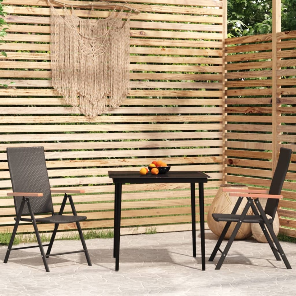 Set mobilier de grădină, 3 piese, negru
