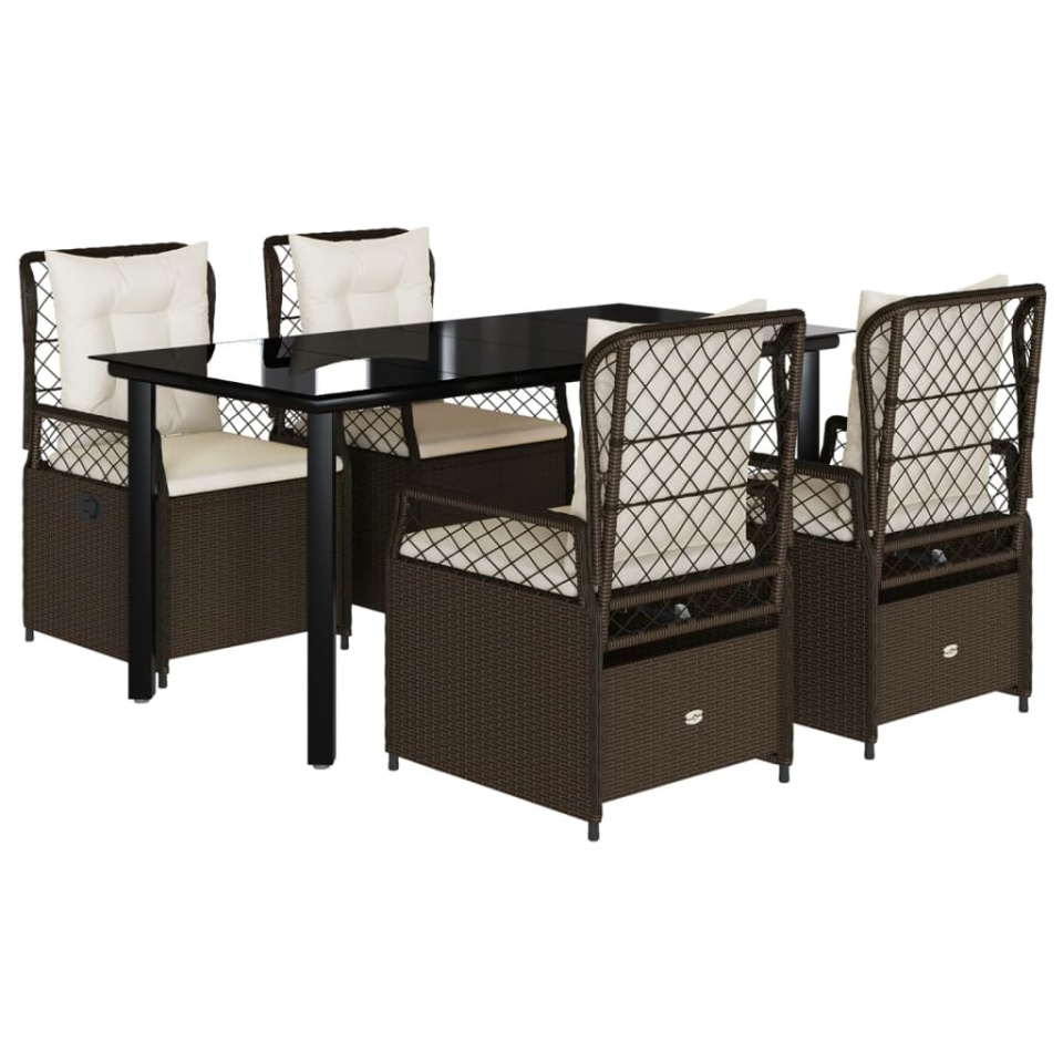 Set mobilier de grădină, 5 piese, cu perne, maro, poliratan - 1 | YEO