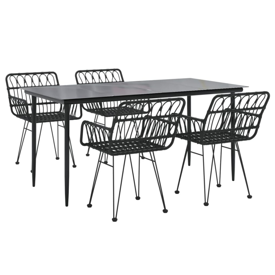 Set mobilier de grădină, 5 piese, negru, poliratan - 2 | YEO