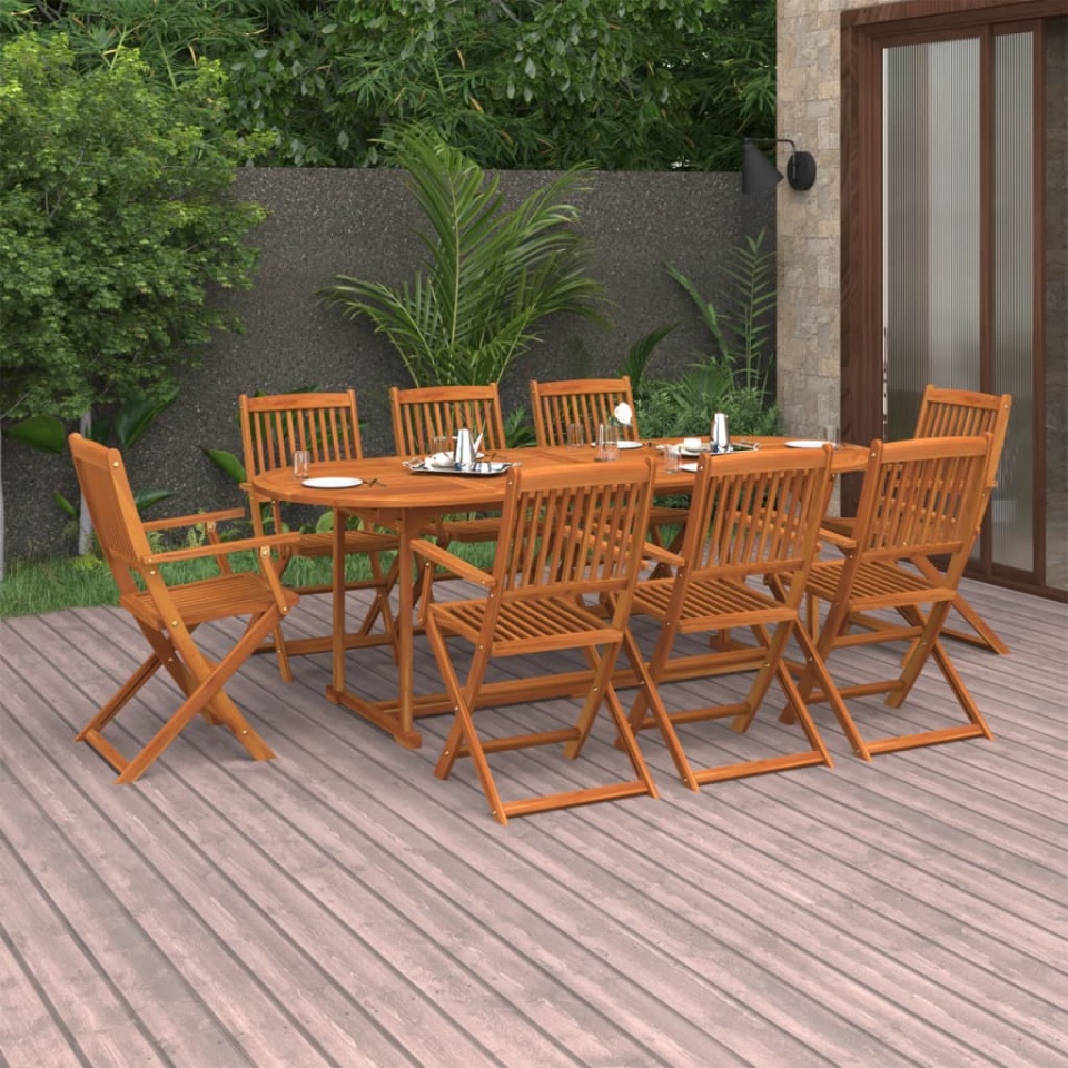 Set mobilier de grădină 9 piese 220x90x75 cm, lemn masiv acacia