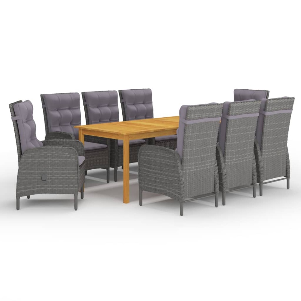 Set mobilier de grădină, 9 piese, gri