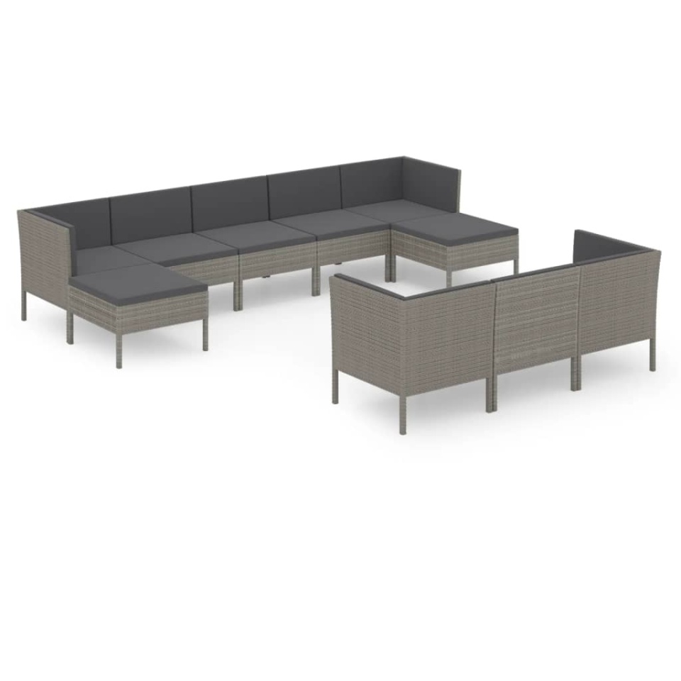 Set mobilier de grădină cu perne, 10 piese, gri, poliratan - 1 | YEO