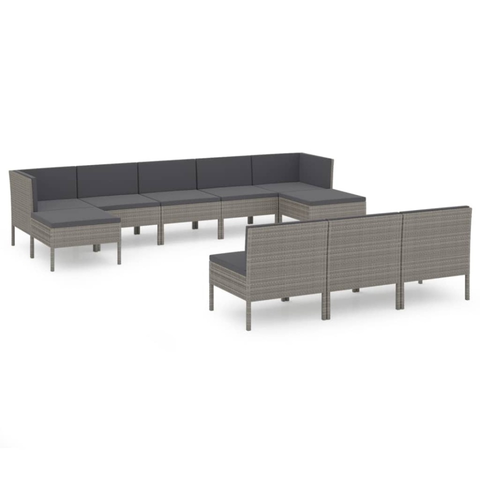 Set mobilier de grădină cu perne, 10 piese, gri, poliratan - 1 | YEO