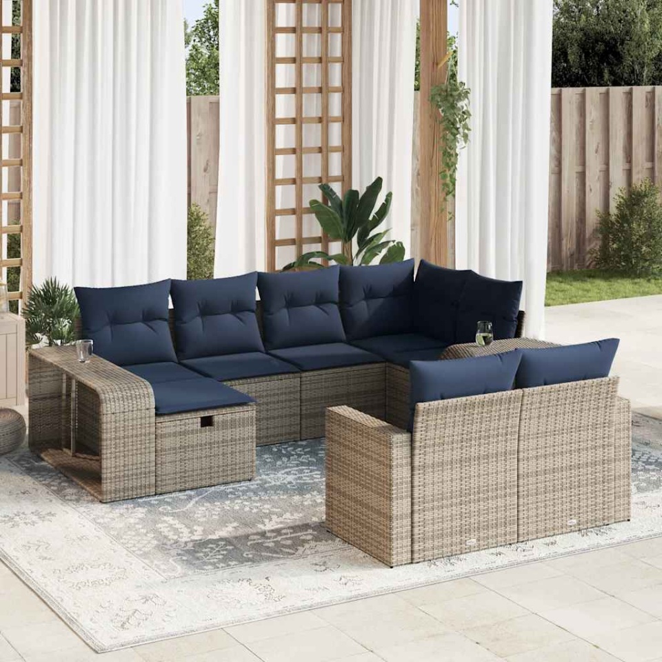 Set mobilier de grădină cu perne, 10 piese, gri, poliratan