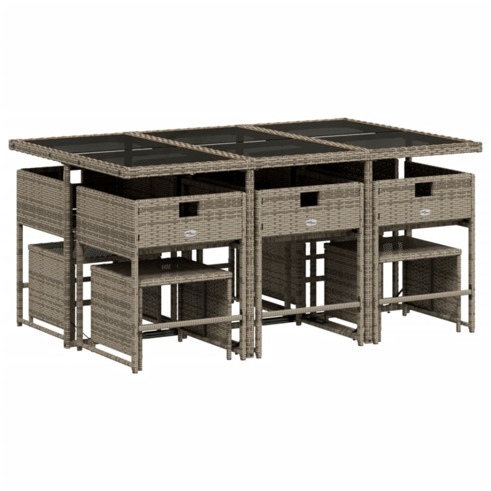 Set mobilier de grădină cu perne, 11 piese, gri, poliratan - 2 | YEO