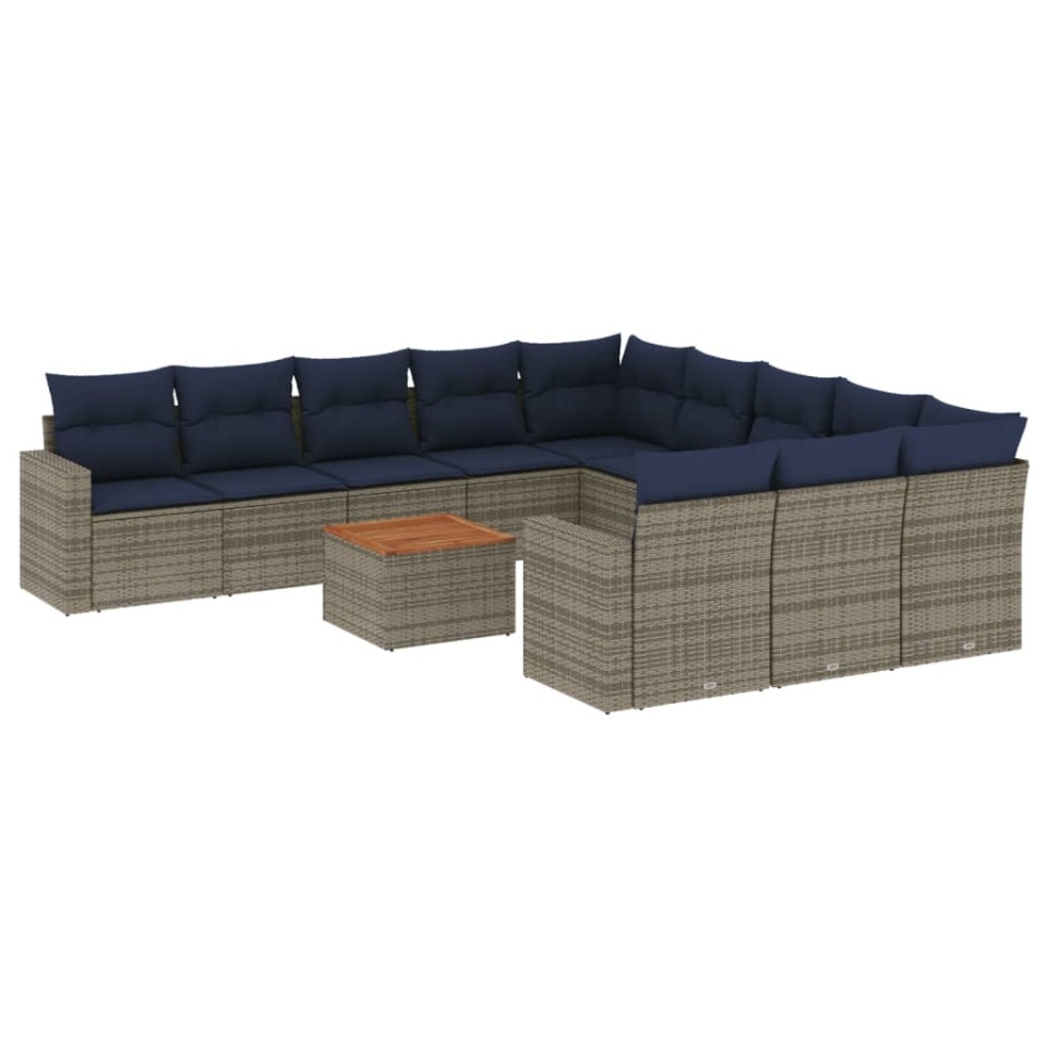 Set mobilier de grădină cu perne, 12 piese, gri, poliratan - 1 | YEO