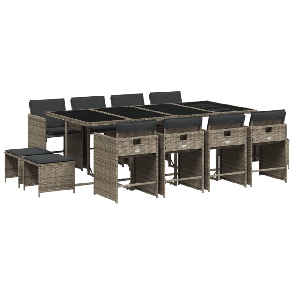 Set mobilier de grădină cu perne, 13 piese, gri, poliratan - 1 | YEO