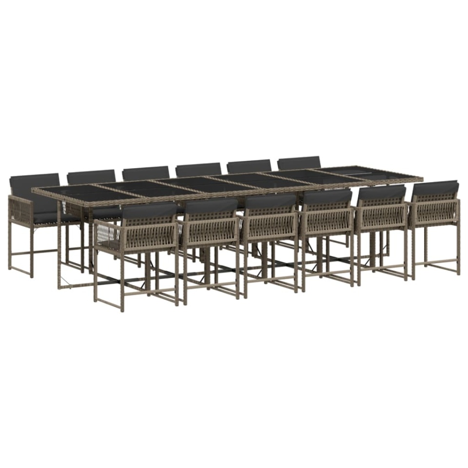 Set mobilier de grădină cu perne, 13 piese, gri, poliratan - 1 | YEO
