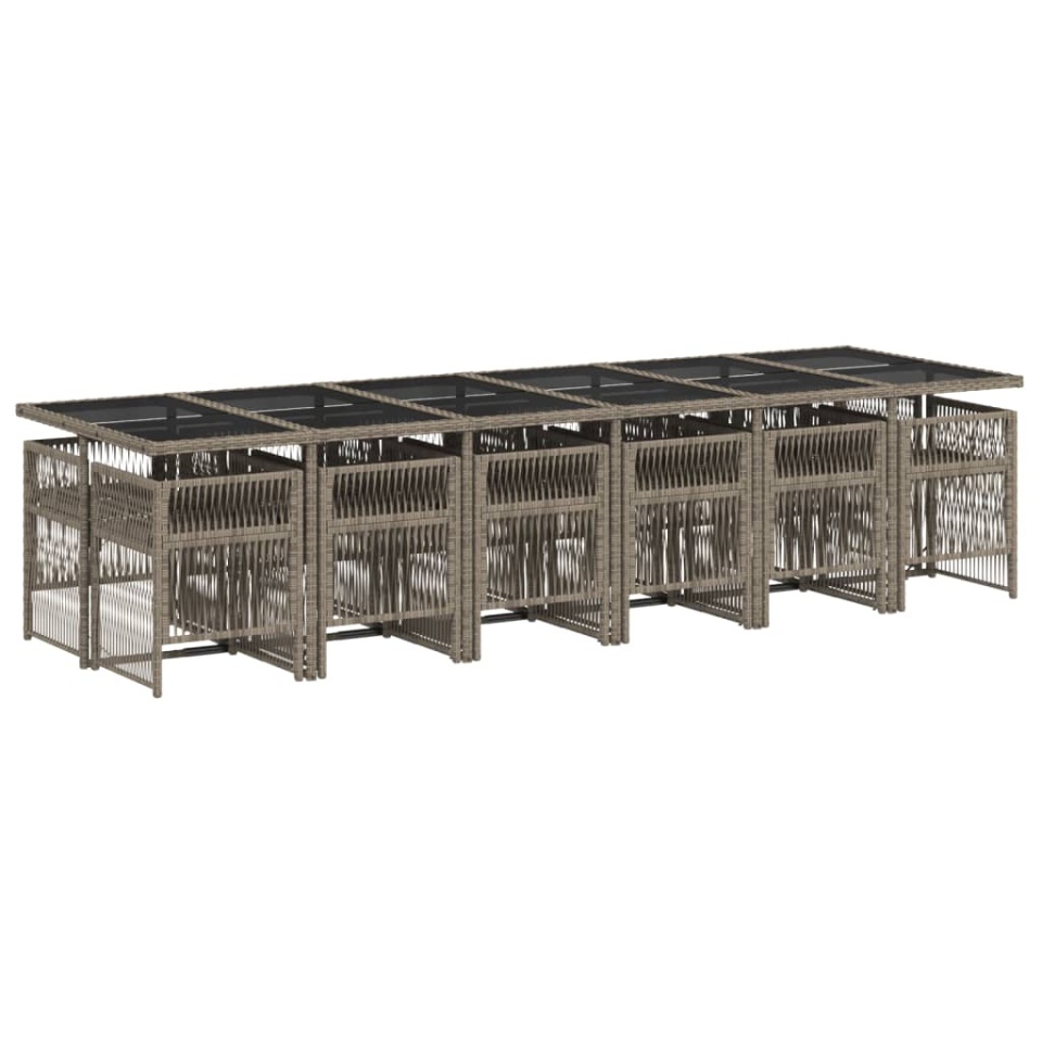 Set mobilier de grădină cu perne, 13 piese, gri, poliratan - 2 | YEO