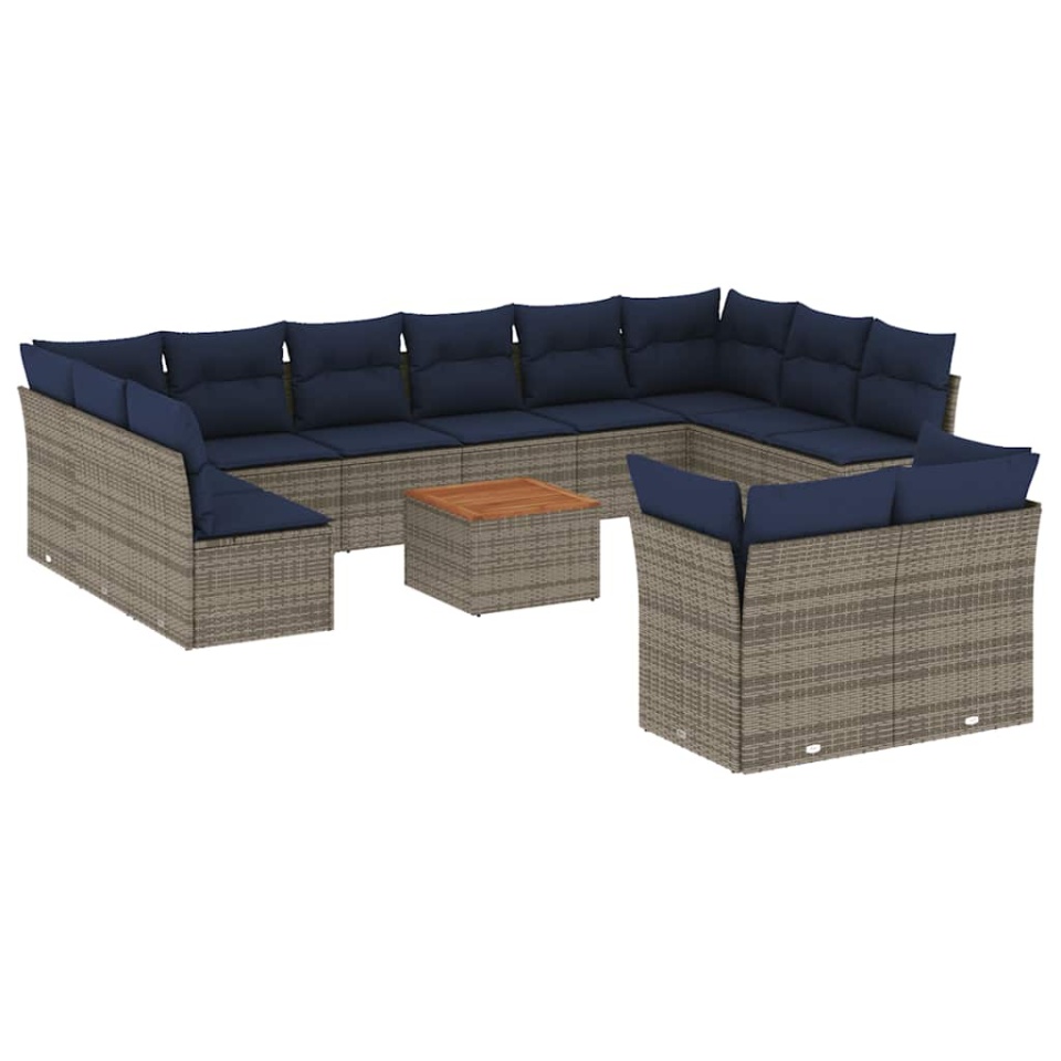 Set mobilier de grădină cu perne, 13 piese, gri, poliratan - 1 | YEO