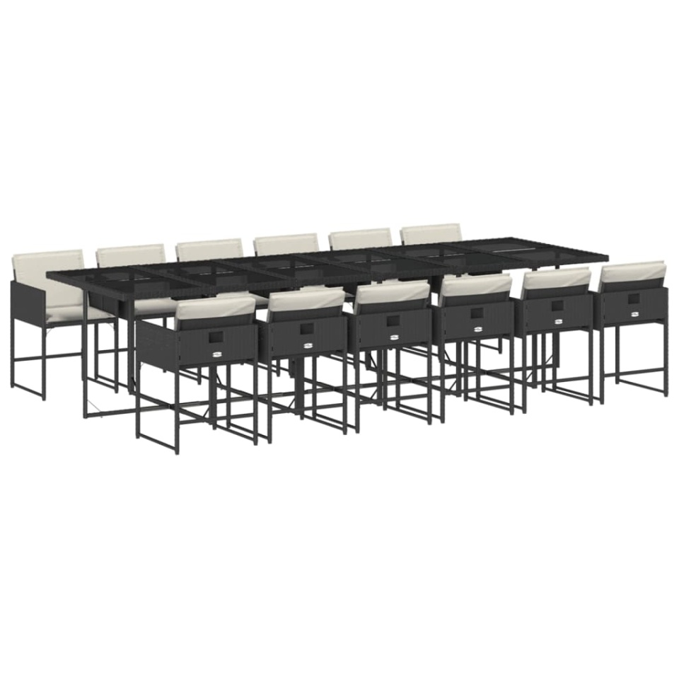 Set mobilier de grădină cu perne, 13 piese, negru, poliratan - 1 | YEO