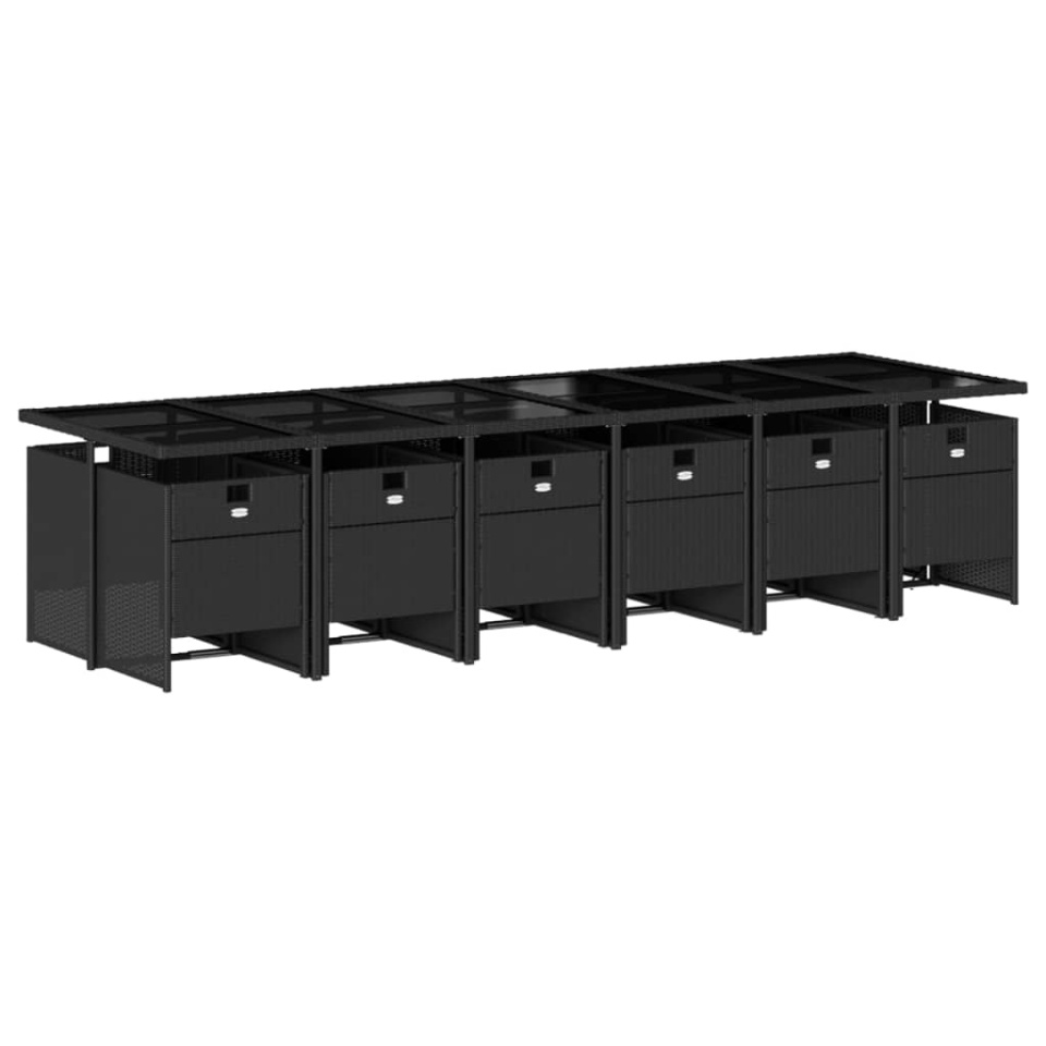 Set mobilier de grădină cu perne, 13 piese, negru, poliratan - 2 | YEO