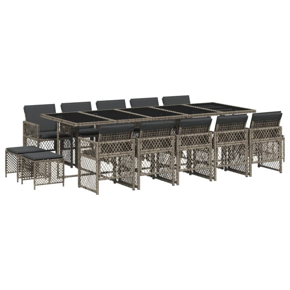Set mobilier de grădină cu perne, 15 piese, gri, poliratan - 1 | YEO