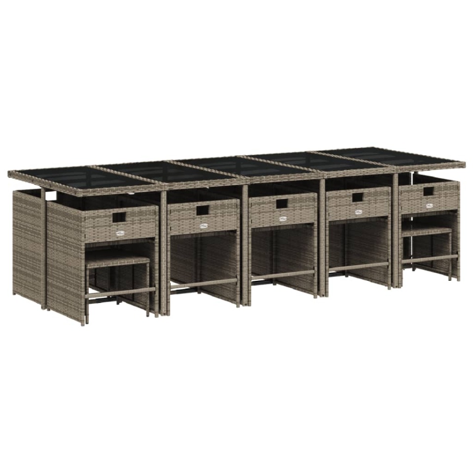 Set mobilier de grădină cu perne, 15 piese, gri, poliratan - 2 | YEO