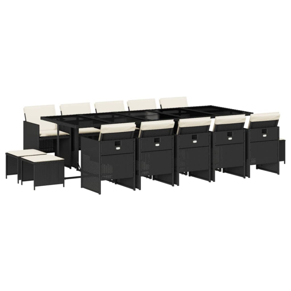 Set mobilier de grădină cu perne, 15 piese, negru, poliratan - 1 | YEO
