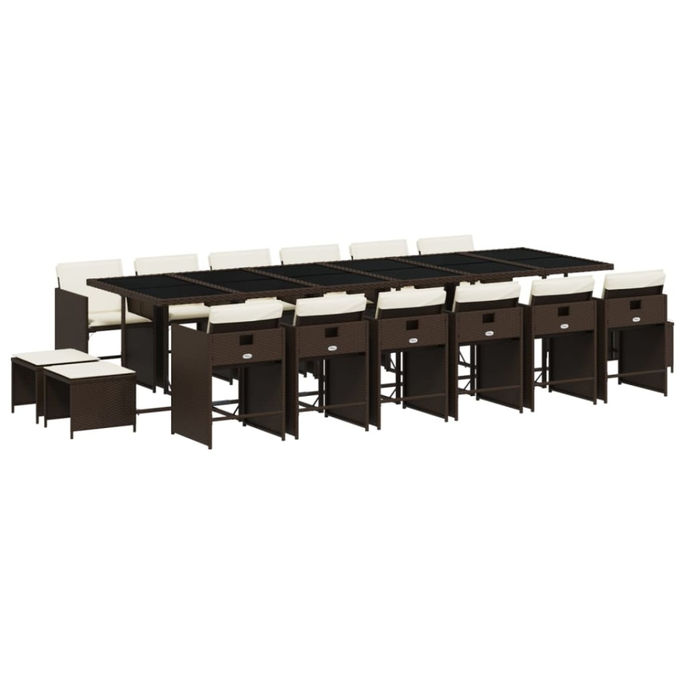Set mobilier de grădină cu perne, 17 piese, maro, poliratan - 1 | YEO