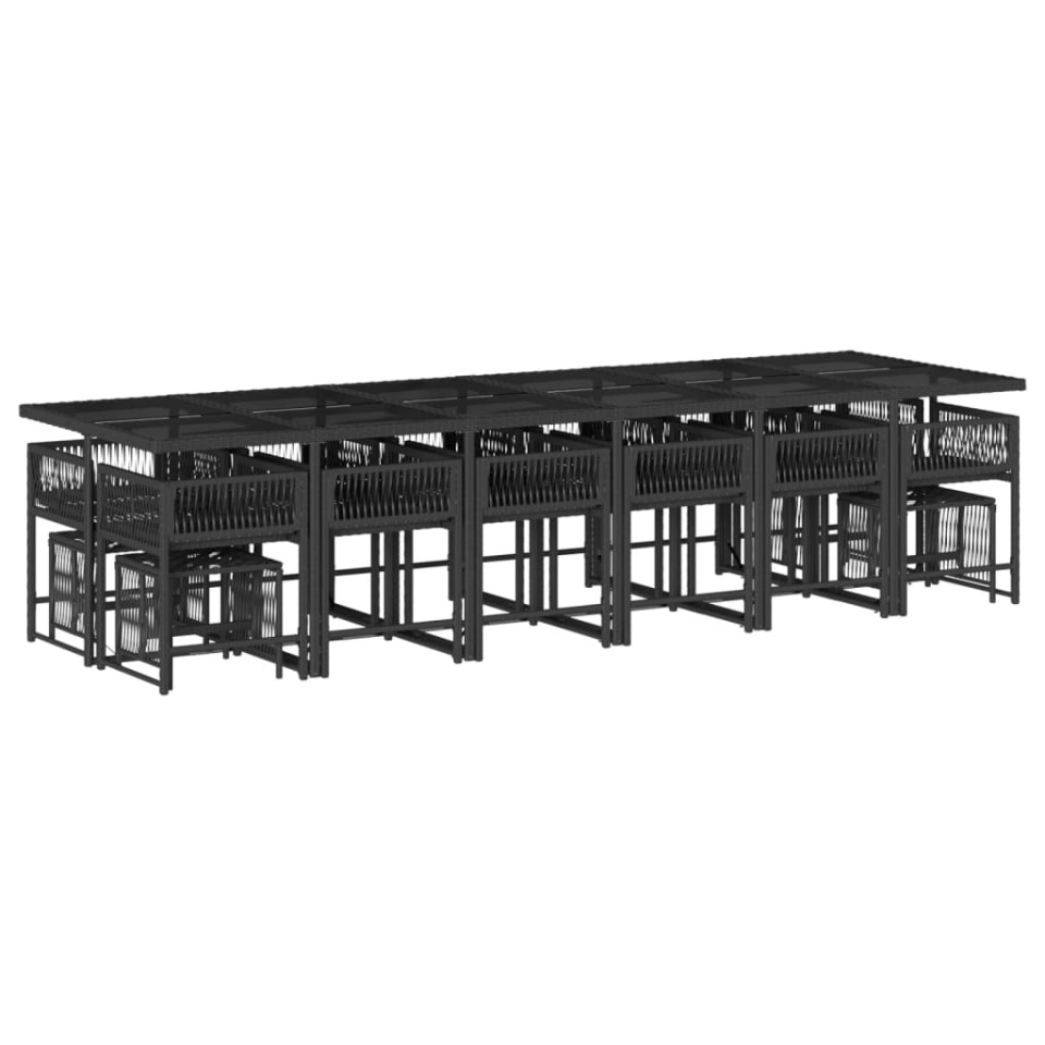 Set mobilier de grădină cu perne, 17 piese, negru, poliratan - 2 | YEO