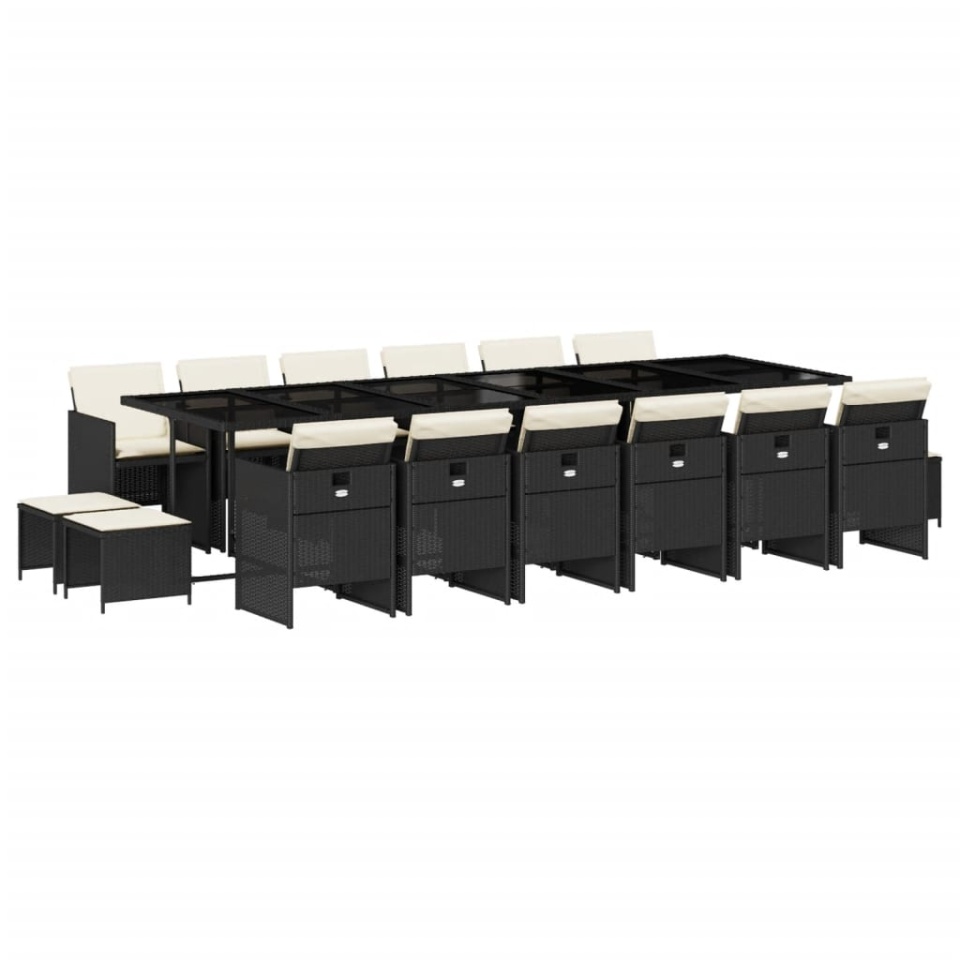 Set mobilier de grădină cu perne, 17 piese, negru, poliratan - 1 | YEO