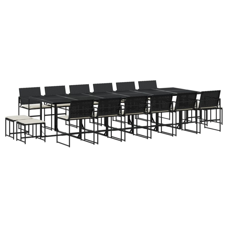 Set mobilier de grădină cu perne, 17 piese, negru, poliratan - 1 | YEO