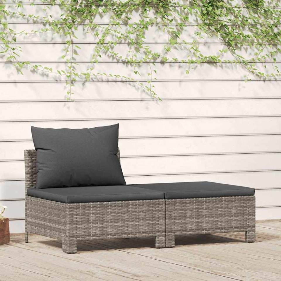 Set mobilier de grădină cu perne, 2 piese, gri, poliratan