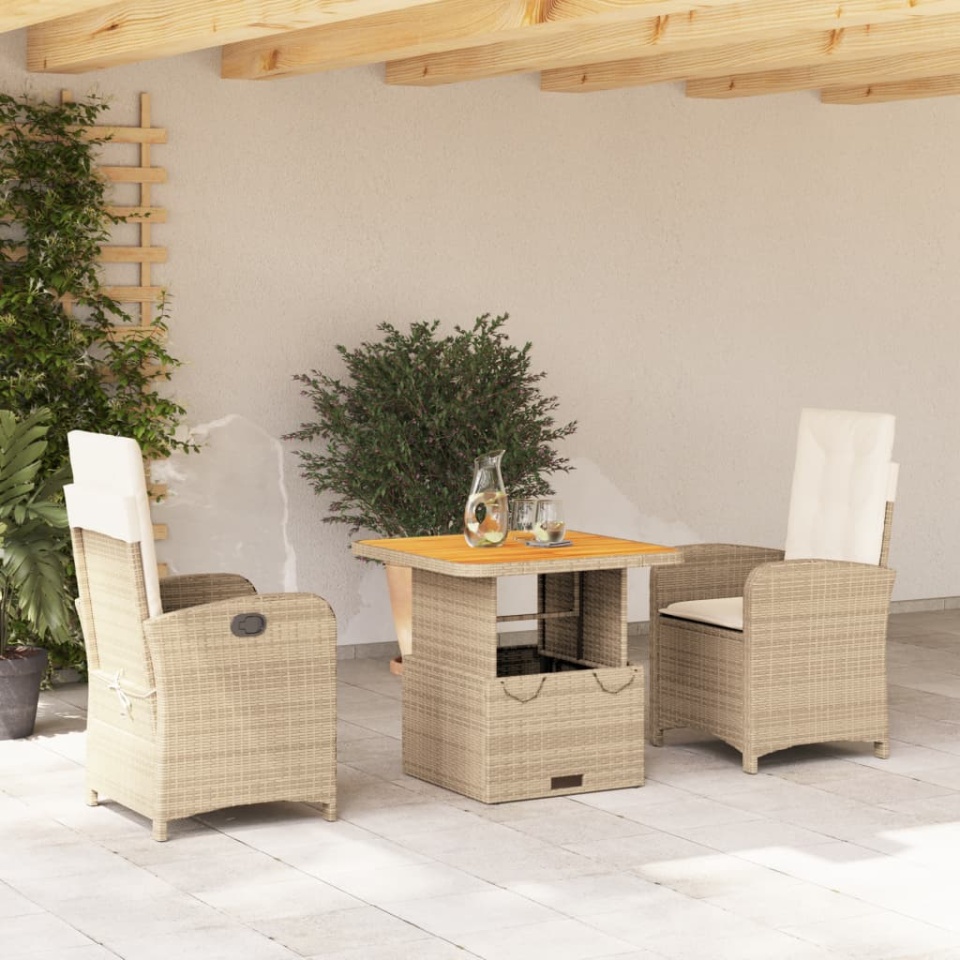 Set mobilier de grădină cu perne, 3 piese, bej, poliratan
