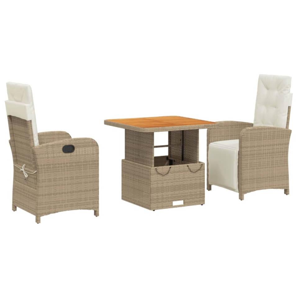 Set mobilier de grădină cu perne, 3 piese, bej, poliratan - 1 | YEO