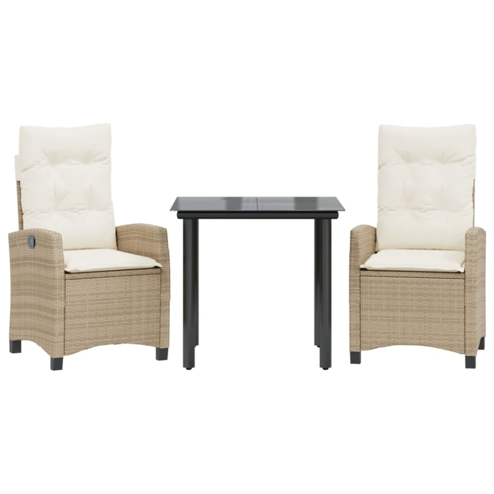 Set mobilier de grădină cu perne, 3 piese, bej, poliratan - 1 | YEO
