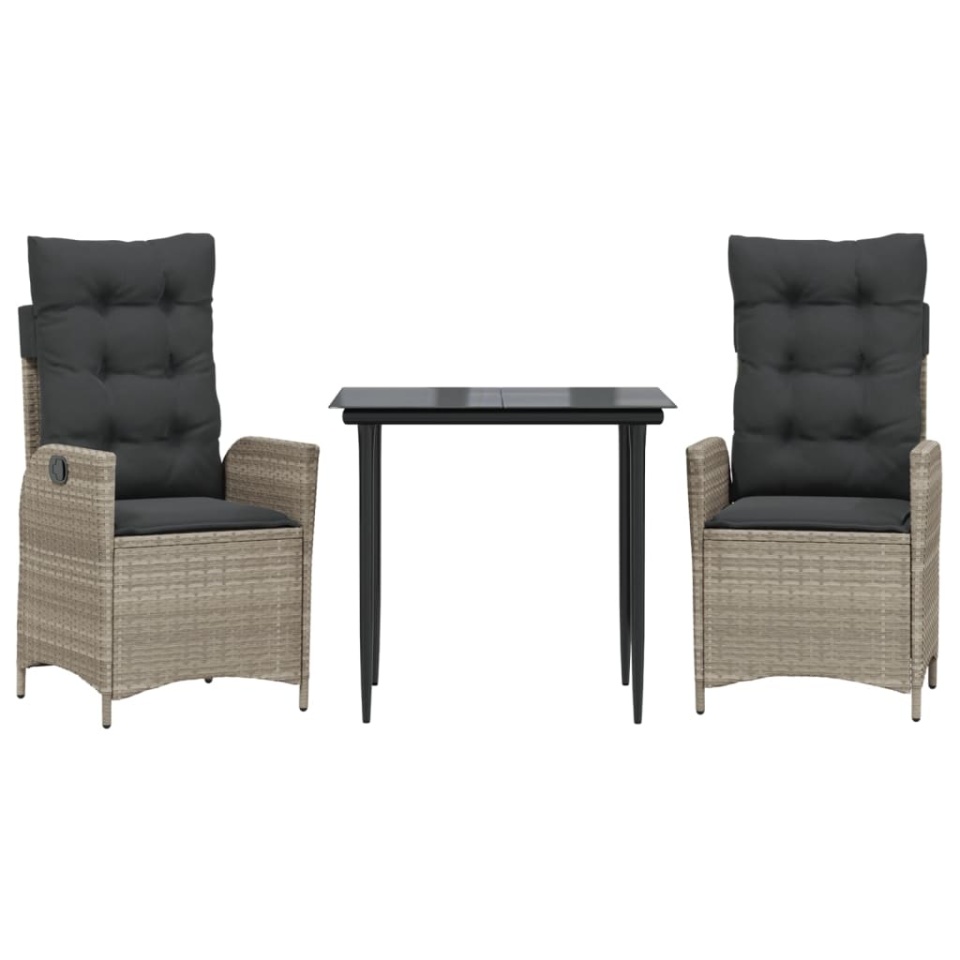 Set mobilier de grădină cu perne, 3 piese,gri deschis,poliratan - 1 | YEO