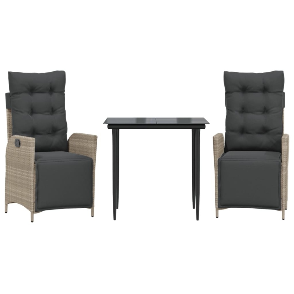 Set mobilier de grădină cu perne, 3 piese,gri deschis,poliratan - 1 | YEO