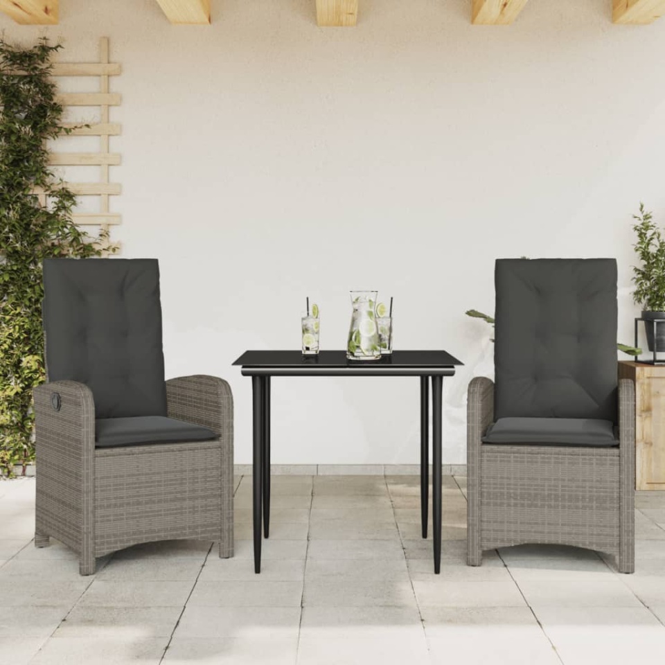 Set mobilier de grădină cu perne, 3 piese, gri, poliratan
