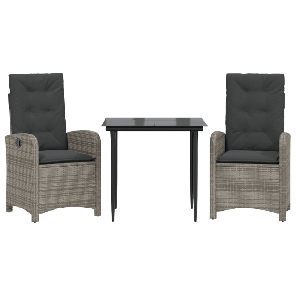 Set mobilier de grădină cu perne, 3 piese, gri, poliratan - 1 | YEO