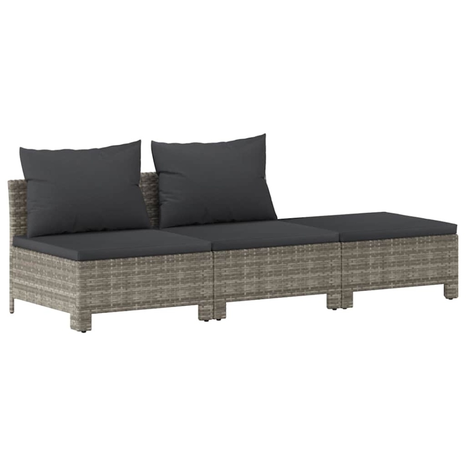 Set mobilier de grădină cu perne, 3 piese, gri, poliratan - 1 | YEO