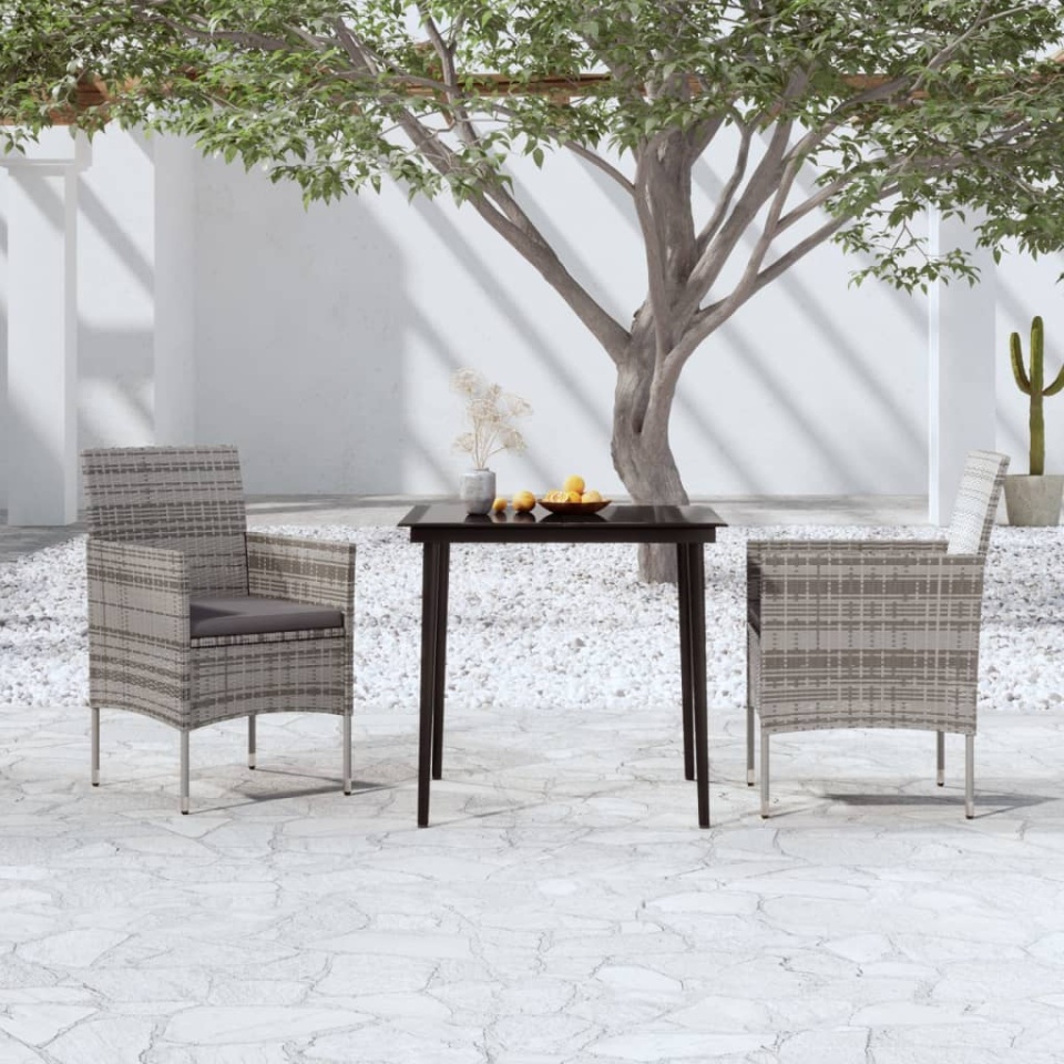 Set mobilier de grădină, cu perne, 3 piese, gri și negru