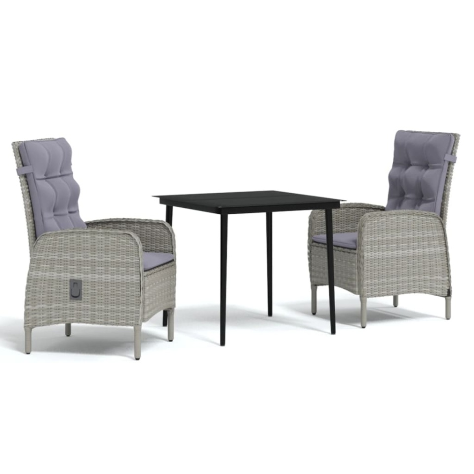 Set mobilier de grădină, cu perne, 3 piese, gri și negru - 1 | YEO