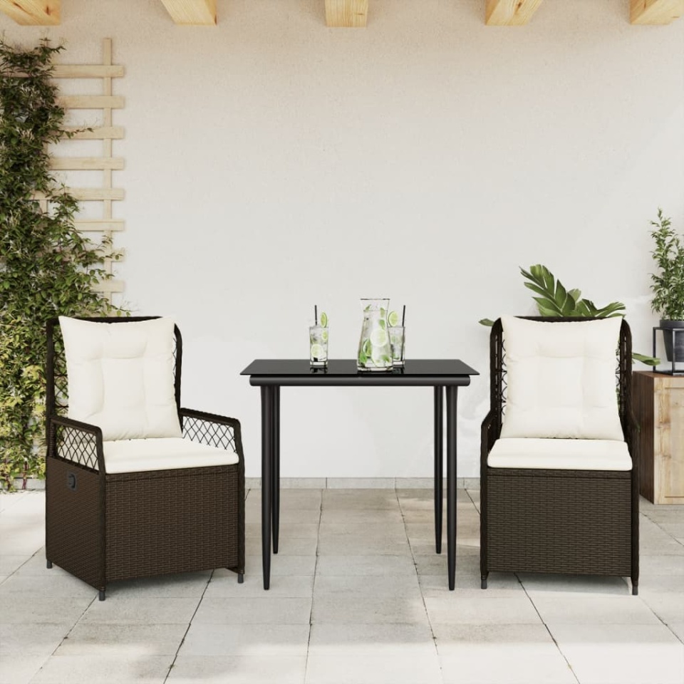 Set mobilier de grădină cu perne, 3 piese, maro, poliratan