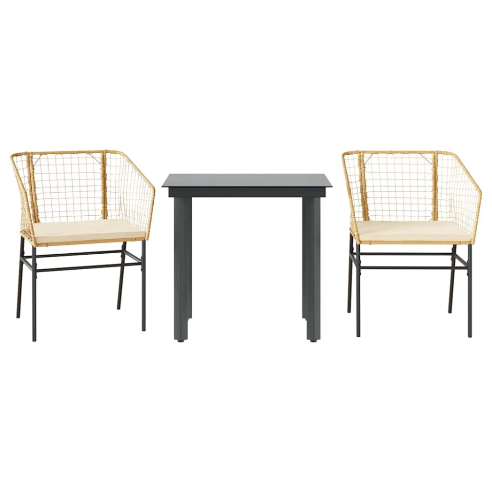 Set mobilier de grădină cu perne 3 piese maro sticlă polirattan - 1 | YEO