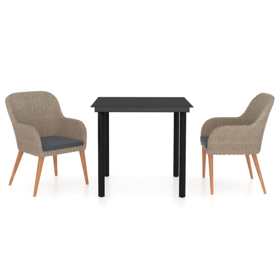 Set mobilier de grădină cu perne, 3 piese, maro - 1 | YEO