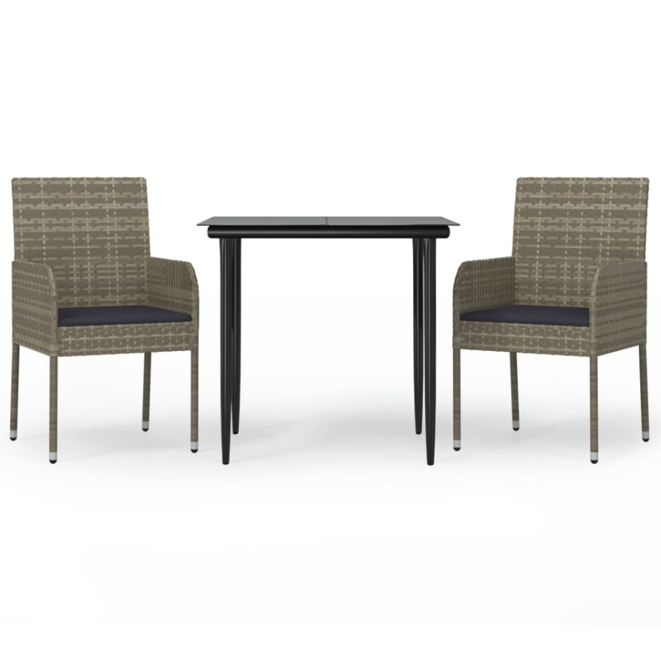 Set mobilier de grădină cu perne, 3 piese, negru/gri, poliratan - 1 | YEO