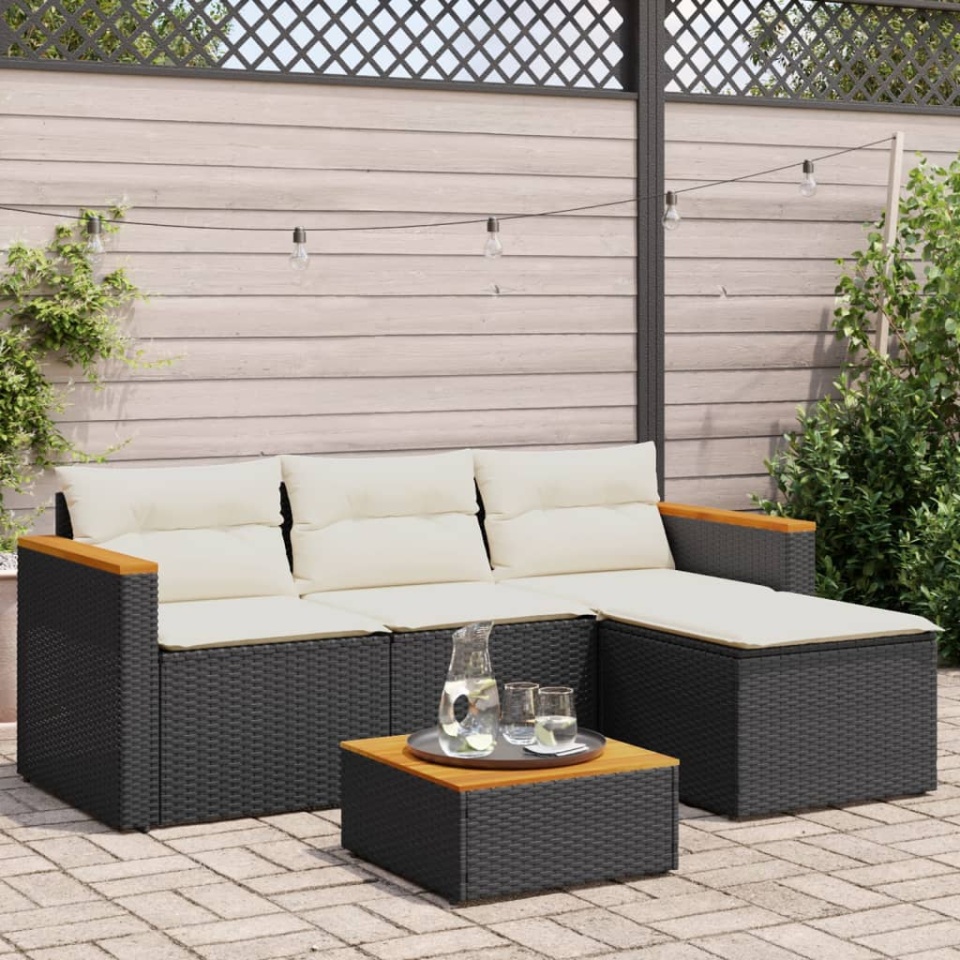 Set mobilier de grădină cu perne, 3 piese, negru, poliratan - 2 | YEO