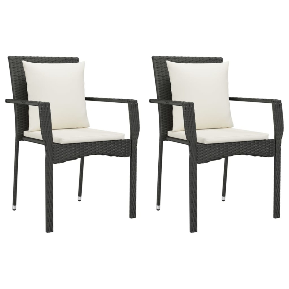 Set mobilier de grădină cu perne, 3 piese, negru, poliratan - 3 | YEO