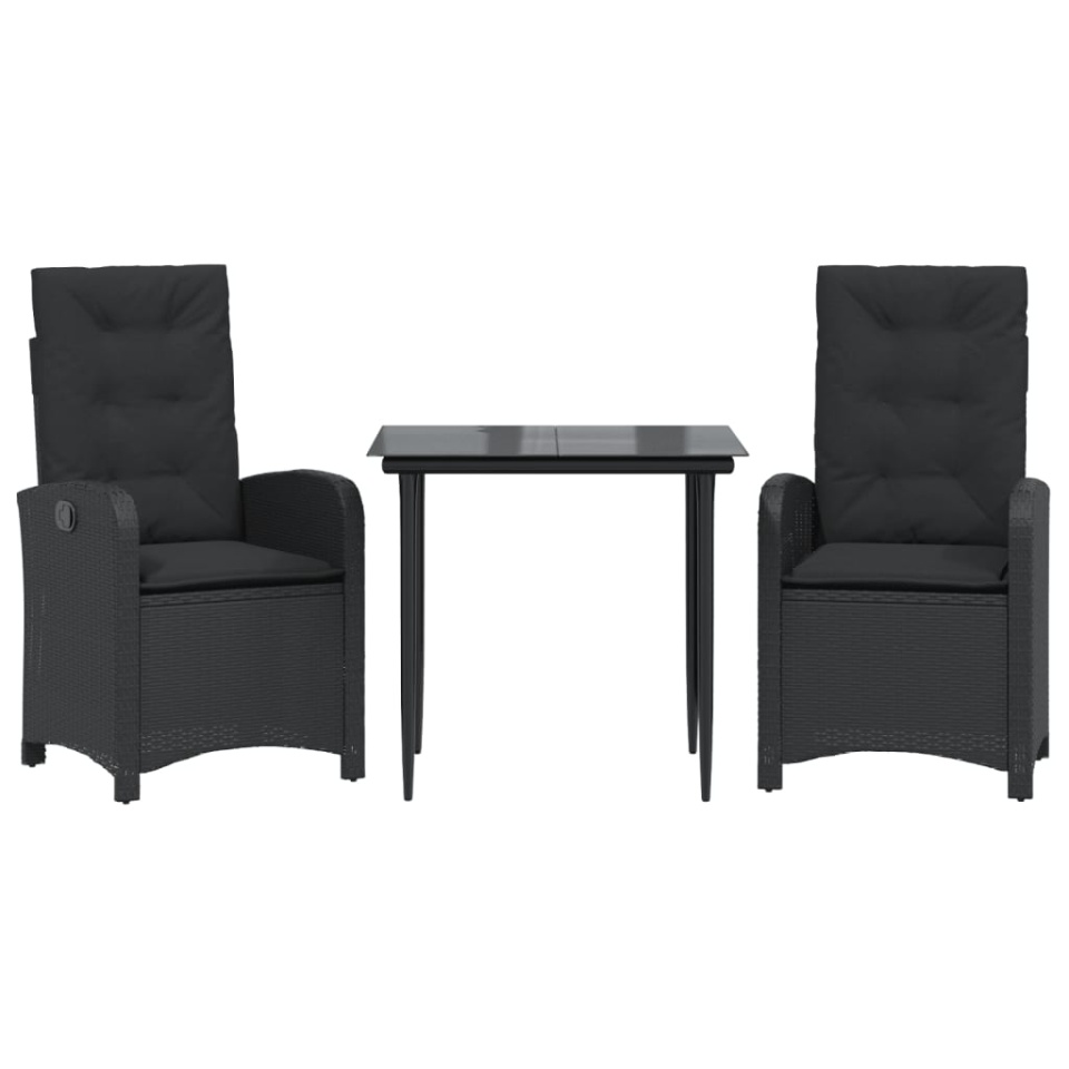Set mobilier de grădină cu perne, 3 piese, negru, poliratan - 1 | YEO
