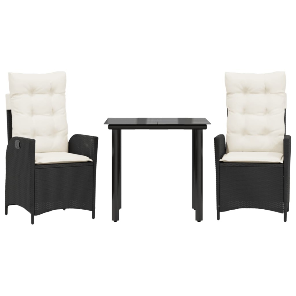 Set mobilier de grădină cu perne, 3 piese, negru, poliratan - 1 | YEO